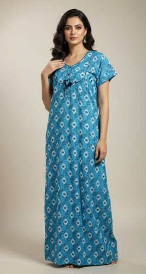 Teal Blue with White Print Night Gown