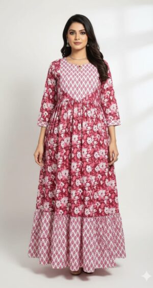 Magenta Cotton Anarkali Gown
